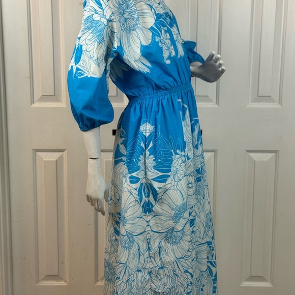 MARY KATRANTZOU Blue and White Floral Midi Dress - Picture 6 of 16